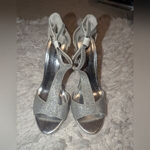Michael Antonio Silver glitter Open Toe Stilet Heels Women's Sz 7.5